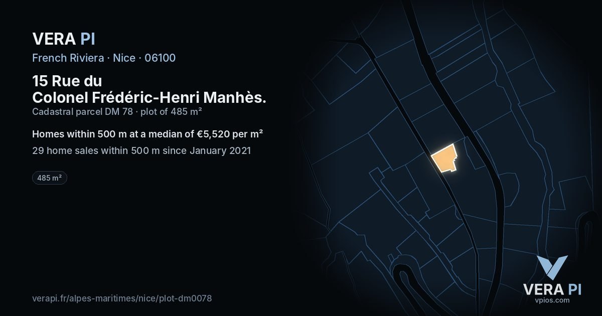 15 Rue du Colonel Frédéric-Henri Manhès, Nice at night – the plot lit, the parcels around coloured by the prices near them