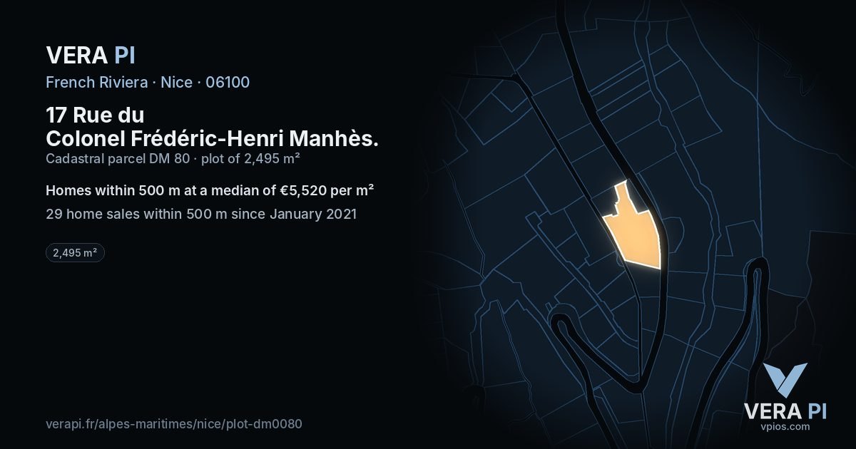 17 Rue du Colonel Frédéric-Henri Manhès, Nice at night – the plot lit, the parcels around coloured by the prices near them