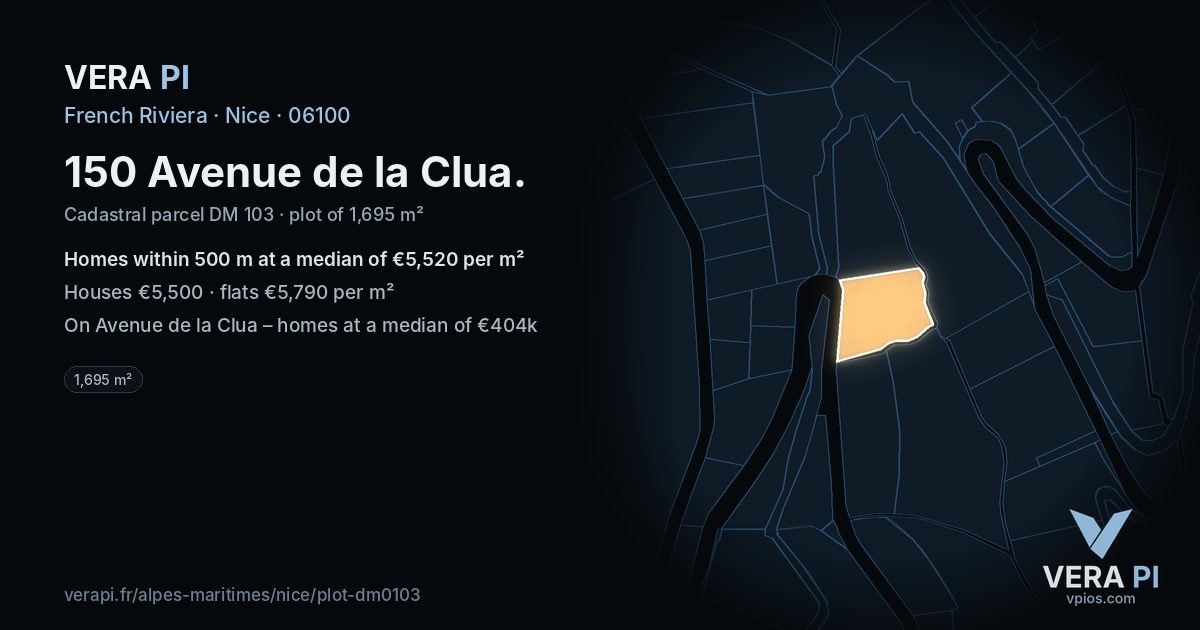 150 Avenue de la Clua, Nice at night – the plot lit, the parcels around coloured by the prices near them
