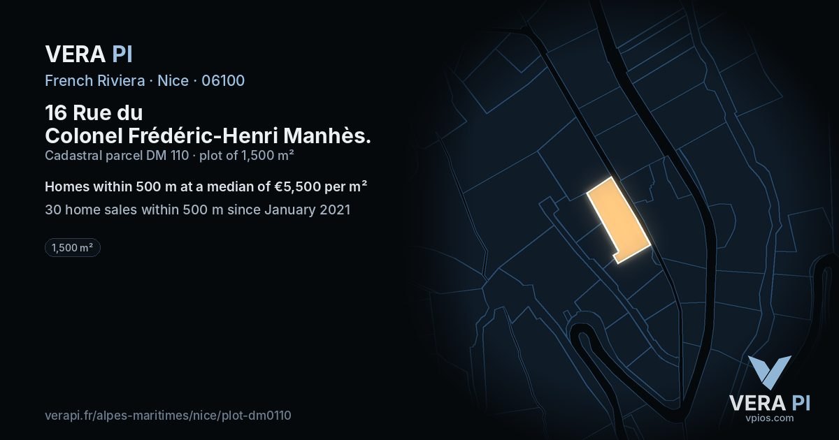 16 Rue du Colonel Frédéric-Henri Manhès, Nice at night – the plot lit, the parcels around coloured by the prices near them