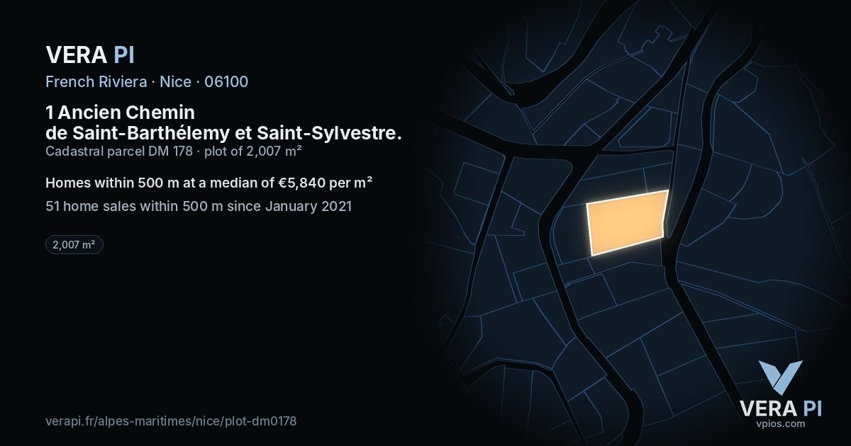 1 Ancien Chemin de Saint-Barthélemy et Saint-Sylvestre, Nice at night – the plot lit, the parcels around coloured by the prices near them
