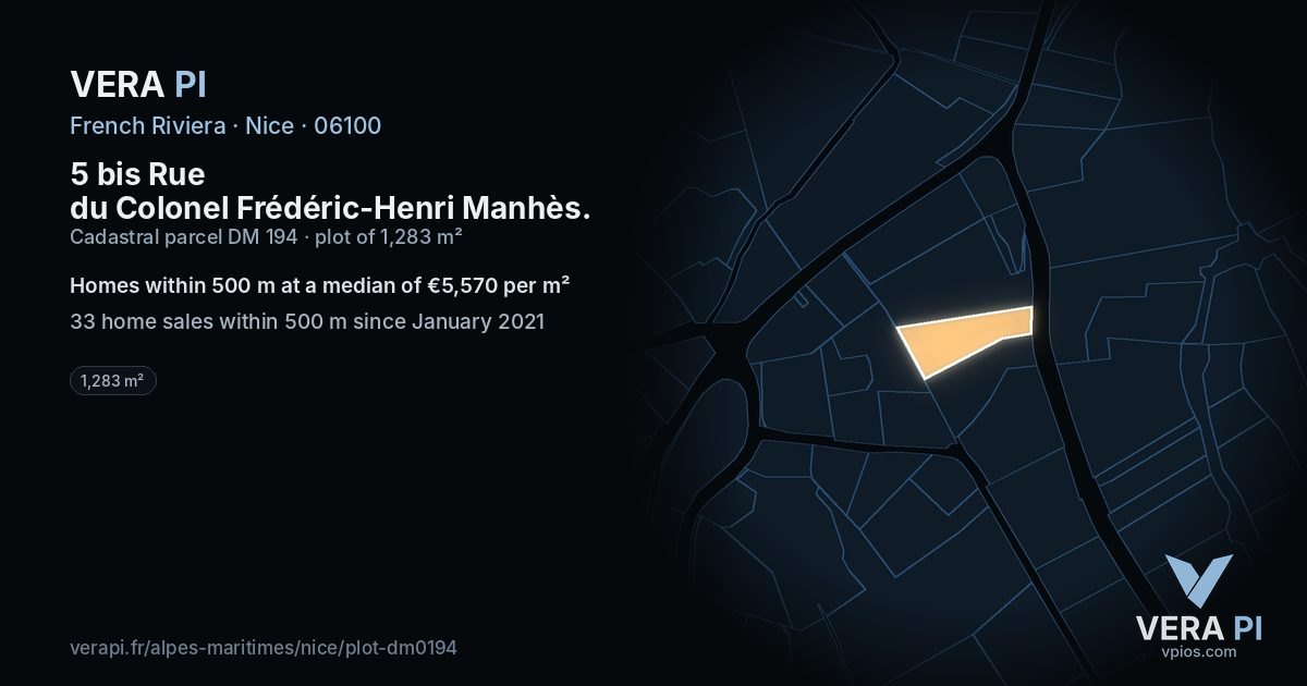 5 bis Rue du Colonel Frédéric-Henri Manhès, Nice at night – the plot lit, the parcels around coloured by the prices near them