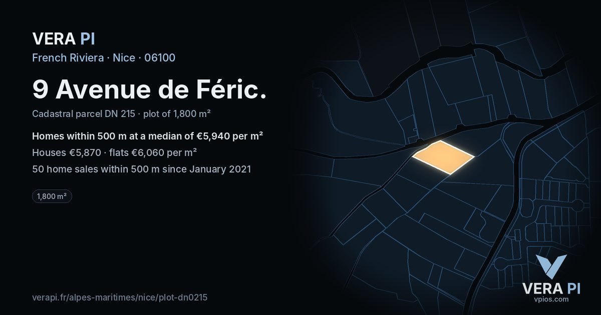 9 Avenue de Féric, Nice at night – the plot lit, the parcels around coloured by the prices near them