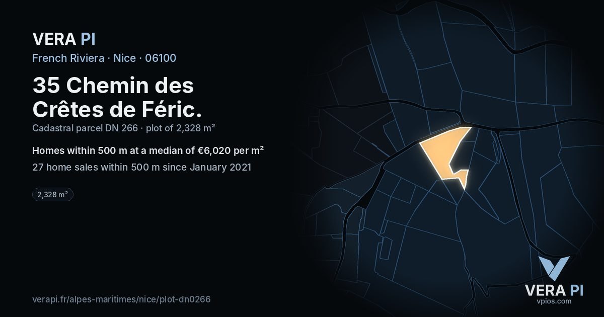 35 Chemin des Crêtes de Féric, Nice at night – the plot lit, the parcels around coloured by the prices near them