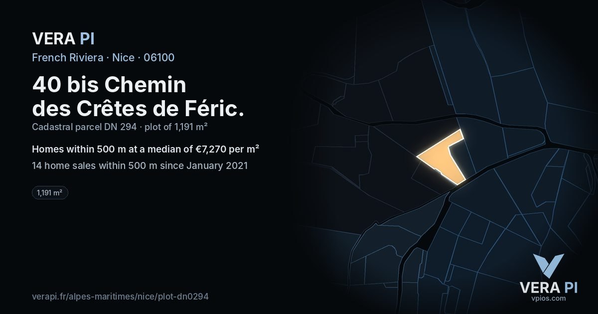40 bis Chemin des Crêtes de Féric, Nice at night – the plot lit, the parcels around coloured by the prices near them