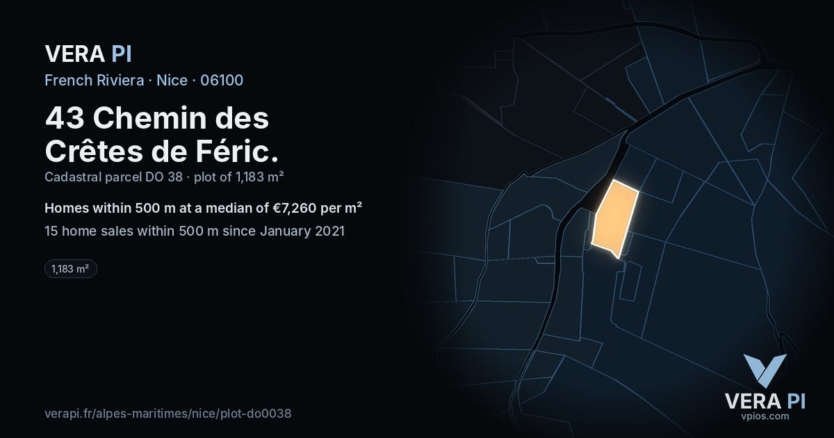 43 Chemin des Crêtes de Féric, Nice at night – the plot lit, the parcels around coloured by the prices near them