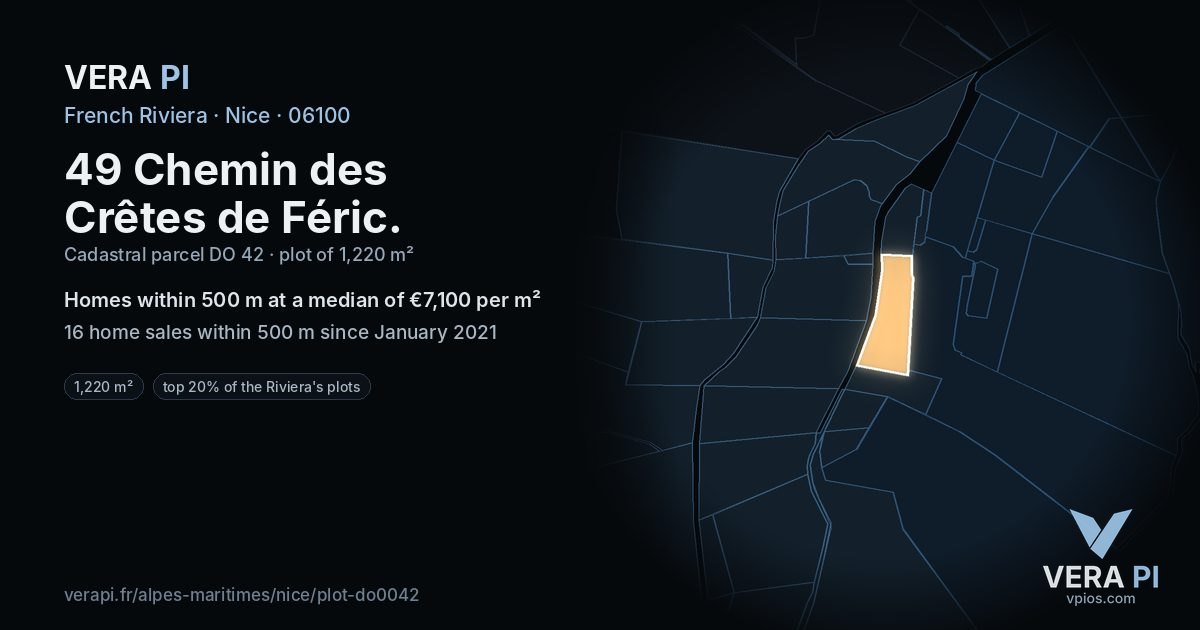 49 Chemin des Crêtes de Féric, Nice at night – the plot lit, the parcels around coloured by the prices near them