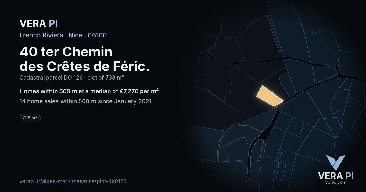 40 ter Chemin des Crêtes de Féric, Nice at night – the plot lit, the parcels around coloured by the prices near them