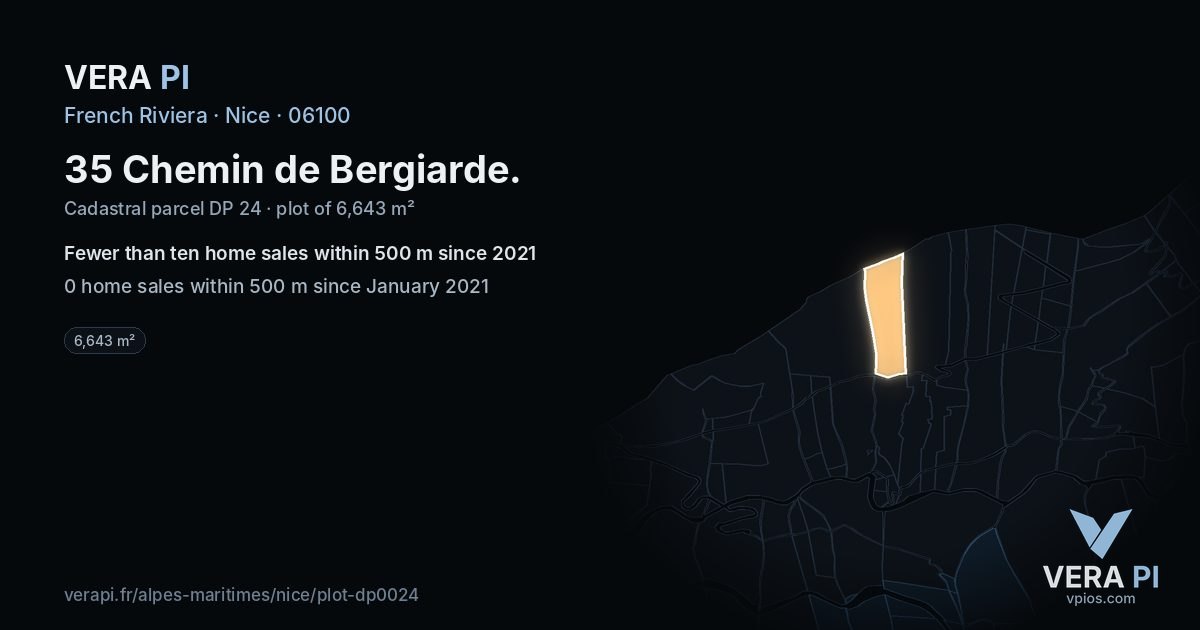 35 Chemin de Bergiarde, Nice at night – the plot lit, the parcels around coloured by the prices near them