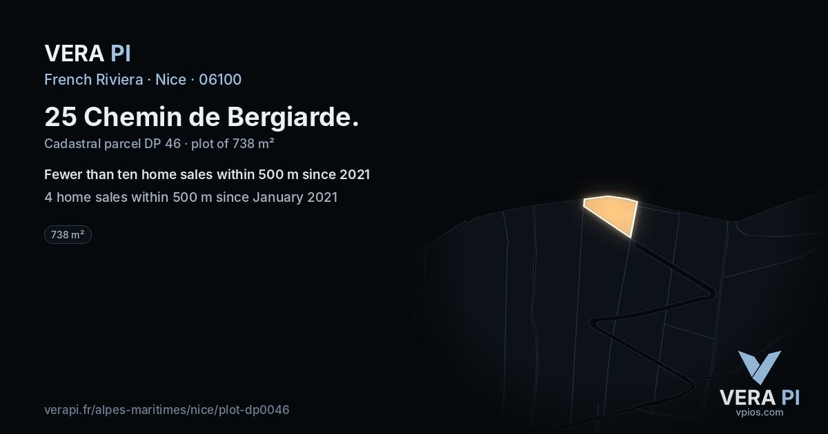 25 Chemin de Bergiarde, Nice at night – the plot lit, the parcels around coloured by the prices near them