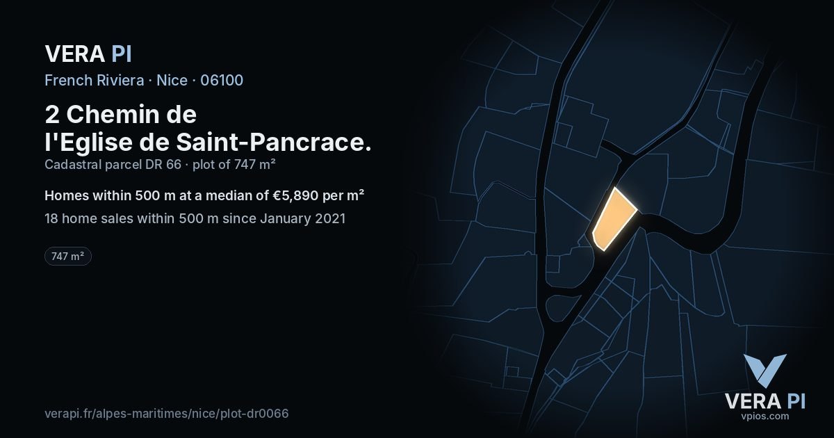 2 Chemin de l'Eglise de Saint-Pancrace, Nice at night – the plot lit, the parcels around coloured by the prices near them