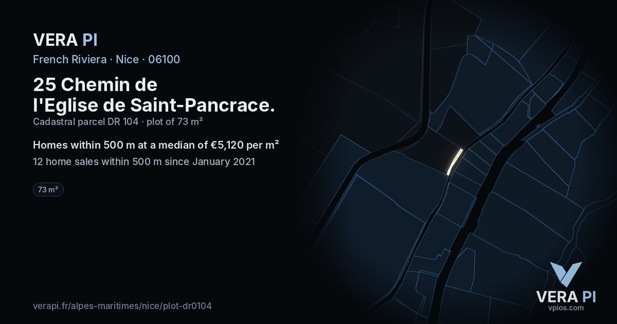 25 Chemin de l'Eglise de Saint-Pancrace, Nice at night – the plot lit, the parcels around coloured by the prices near them