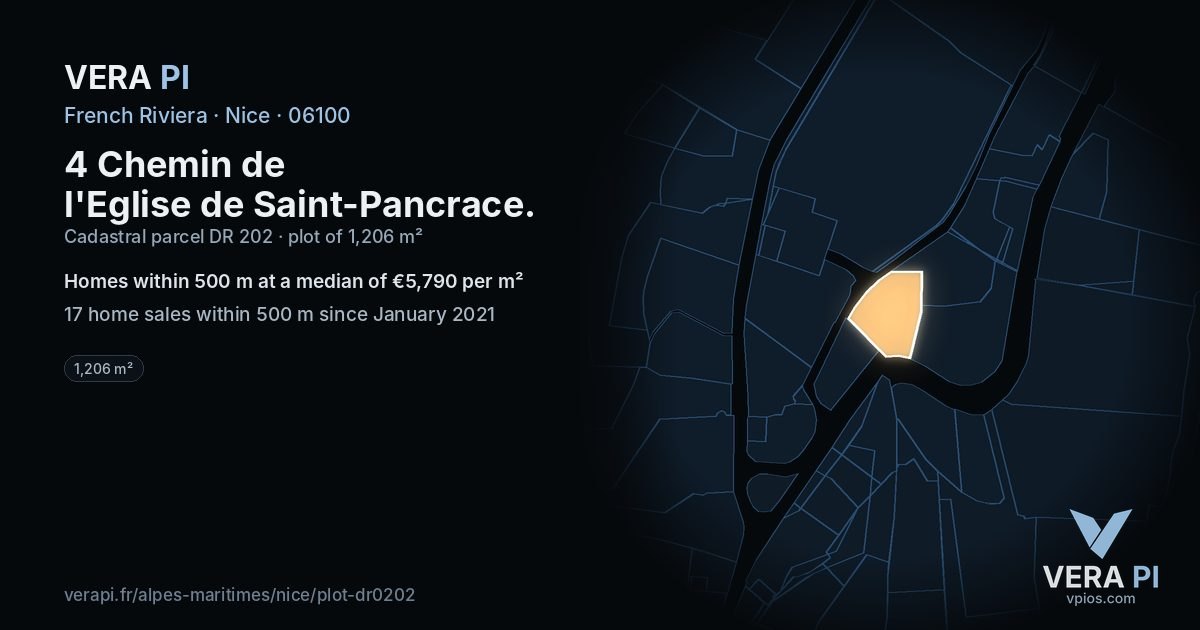 4 Chemin de l'Eglise de Saint-Pancrace, Nice at night – the plot lit, the parcels around coloured by the prices near them
