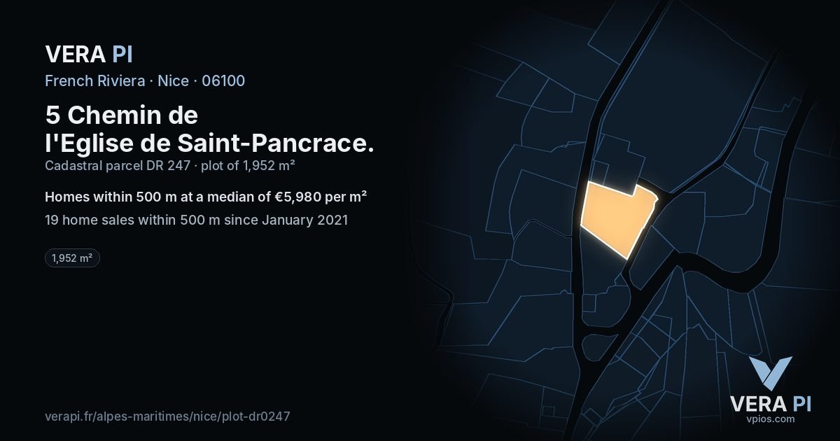 5 Chemin de l'Eglise de Saint-Pancrace, Nice at night – the plot lit, the parcels around coloured by the prices near them