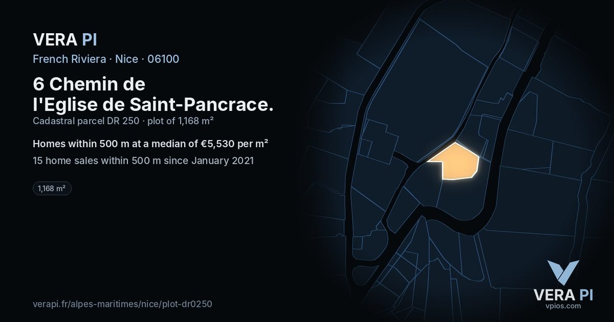 6 Chemin de l'Eglise de Saint-Pancrace, Nice at night – the plot lit, the parcels around coloured by the prices near them