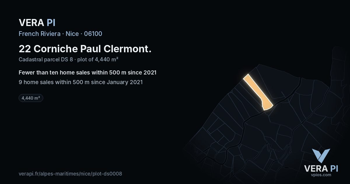 22 Corniche Paul Clermont, Nice at night – the plot lit, the parcels around coloured by the prices near them