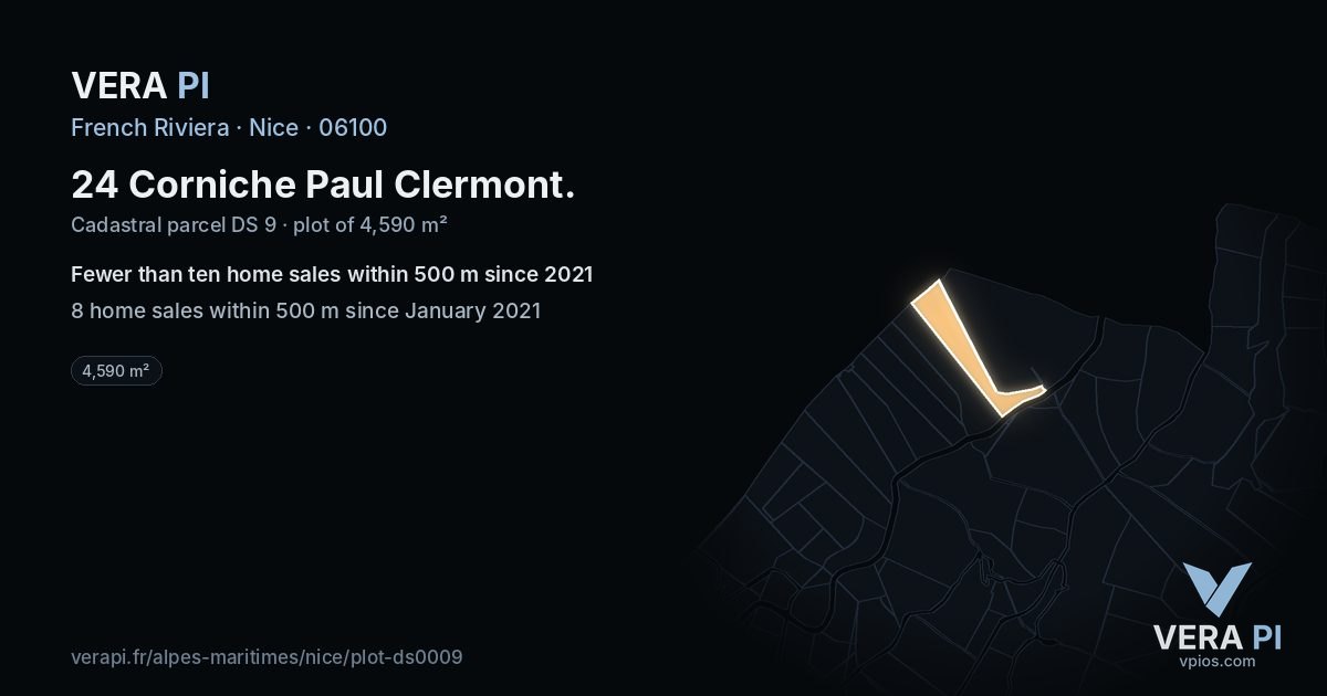 24 Corniche Paul Clermont, Nice at night – the plot lit, the parcels around coloured by the prices near them