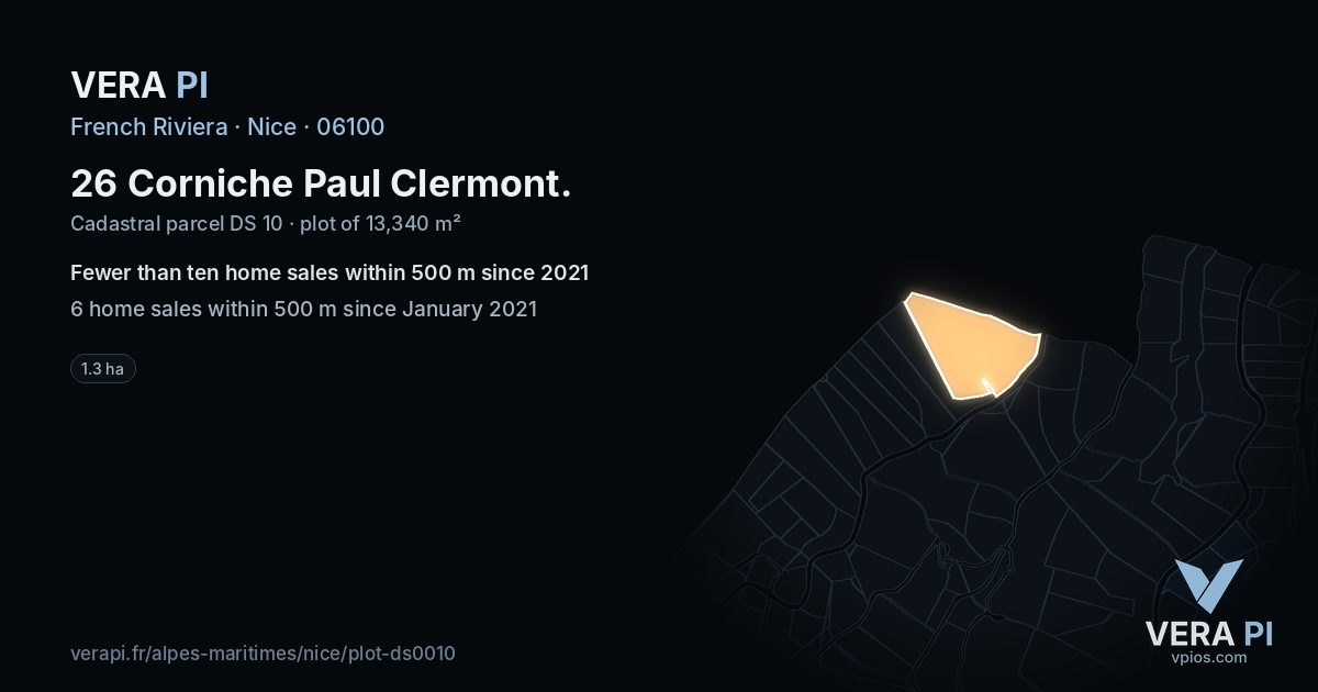 26 Corniche Paul Clermont, Nice at night – the plot lit, the parcels around coloured by the prices near them