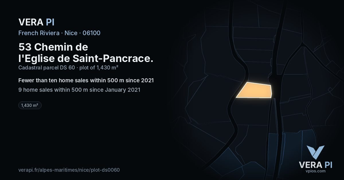 53 Chemin de l'Eglise de Saint-Pancrace, Nice at night – the plot lit, the parcels around coloured by the prices near them