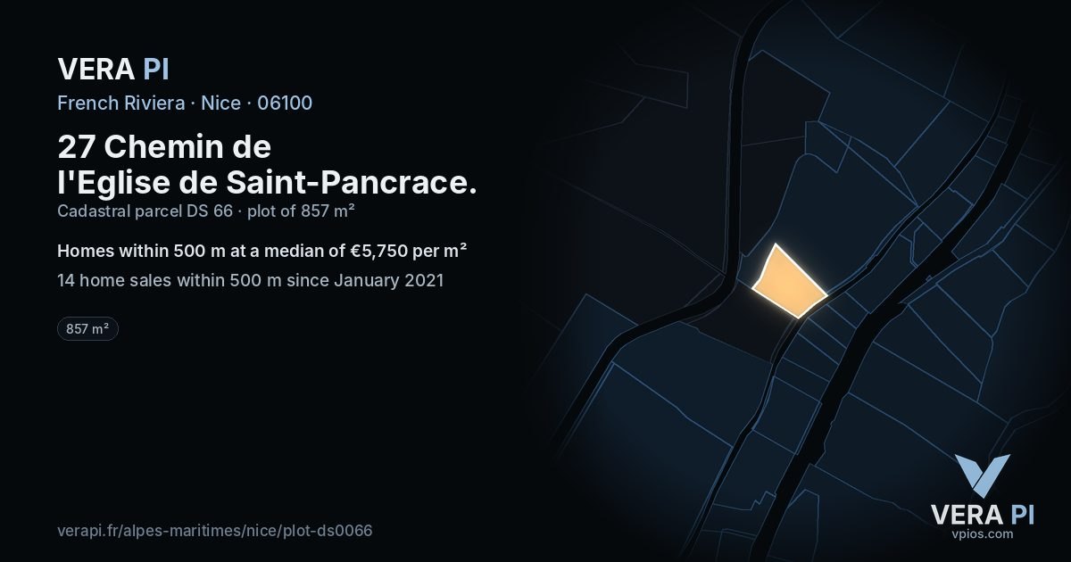 27 Chemin de l'Eglise de Saint-Pancrace, Nice at night – the plot lit, the parcels around coloured by the prices near them