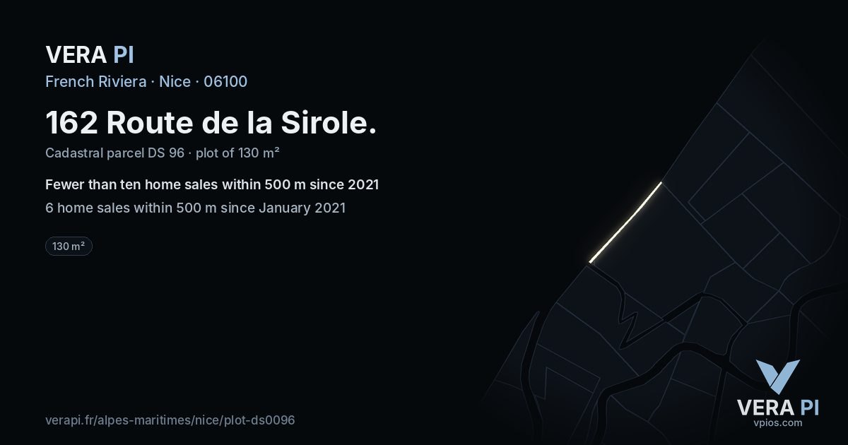 162 Route de la Sirole, Nice at night – the plot lit, the parcels around coloured by the prices near them