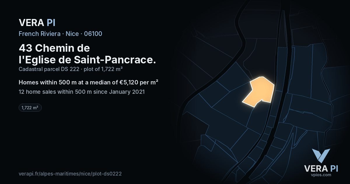 43 Chemin de l'Eglise de Saint-Pancrace, Nice at night – the plot lit, the parcels around coloured by the prices near them
