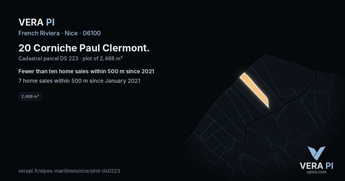 20 Corniche Paul Clermont, Nice at night – the plot lit, the parcels around coloured by the prices near them