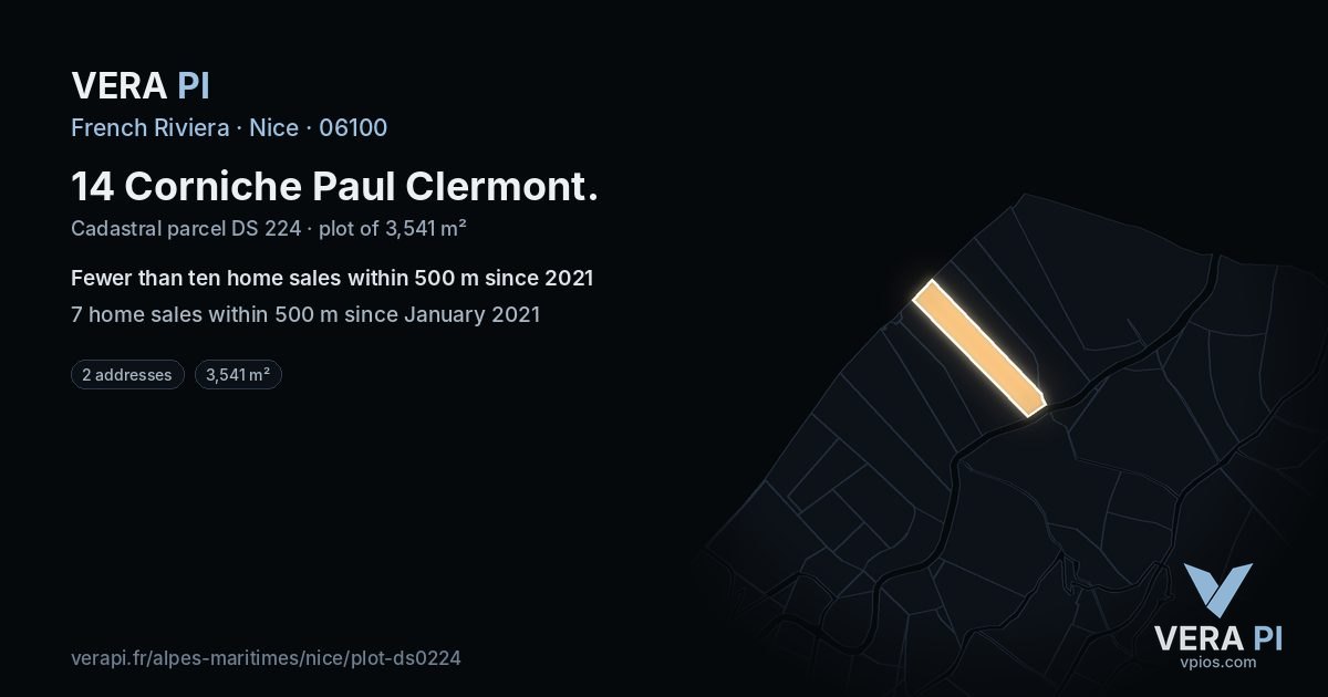 14 Corniche Paul Clermont, Nice at night – the plot lit, the parcels around coloured by the prices near them