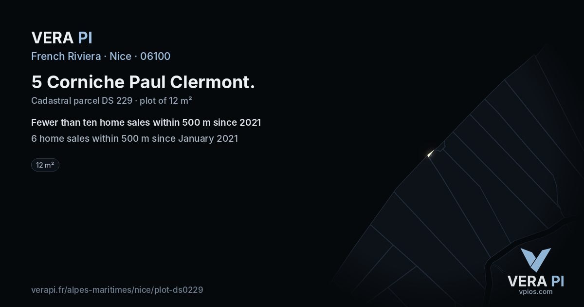 5 Corniche Paul Clermont, Nice at night – the plot lit, the parcels around coloured by the prices near them
