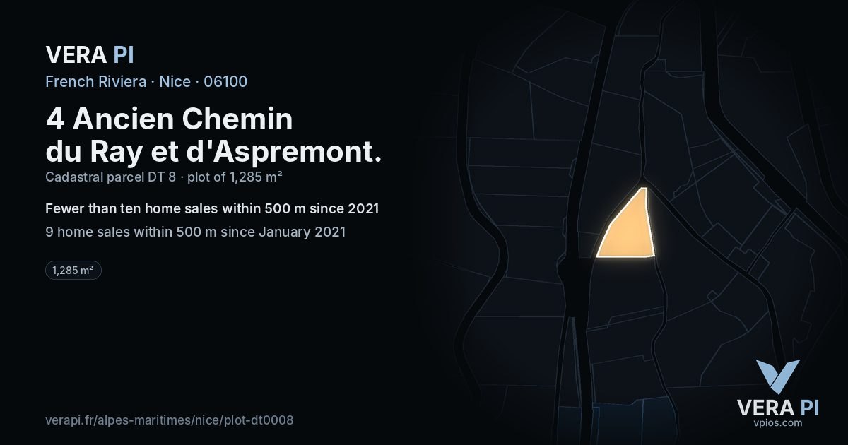 4 Ancien Chemin du Ray et d'Aspremont, Nice at night – the plot lit, the parcels around coloured by the prices near them
