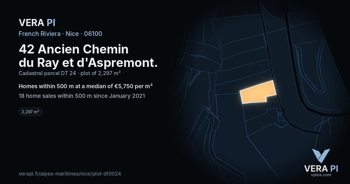 42 Ancien Chemin du Ray et d'Aspremont, Nice at night – the plot lit, the parcels around coloured by the prices near them
