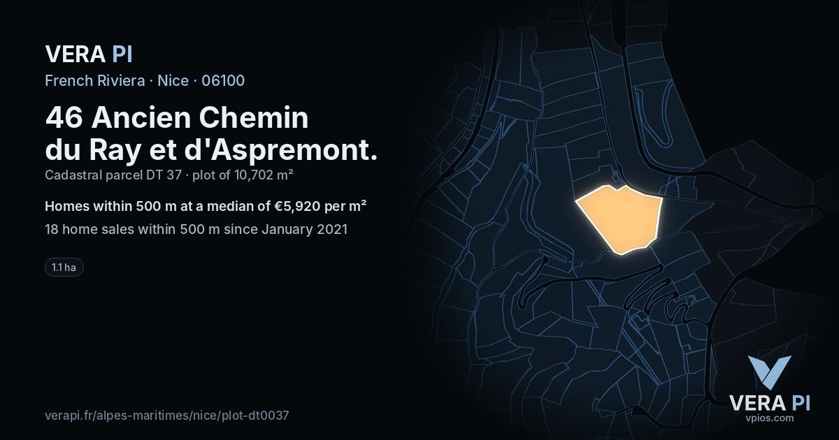 46 Ancien Chemin du Ray et d'Aspremont, Nice at night – the plot lit, the parcels around coloured by the prices near them