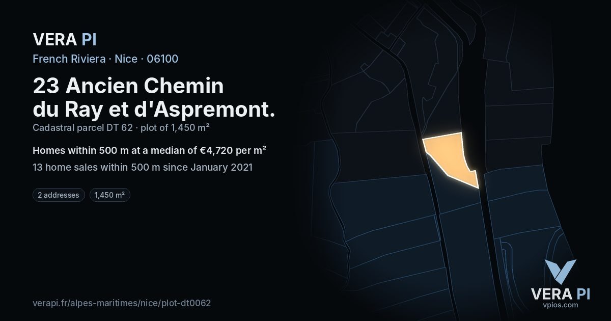 23 Ancien Chemin du Ray et d'Aspremont, Nice at night – the plot lit, the parcels around coloured by the prices near them