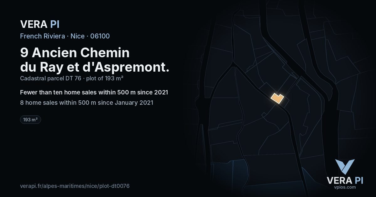 9 Ancien Chemin du Ray et d'Aspremont, Nice at night – the plot lit, the parcels around coloured by the prices near them