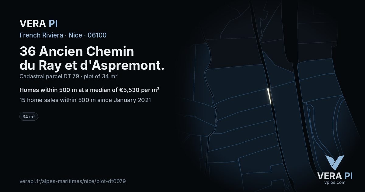 36 Ancien Chemin du Ray et d'Aspremont, Nice at night – the plot lit, the parcels around coloured by the prices near them