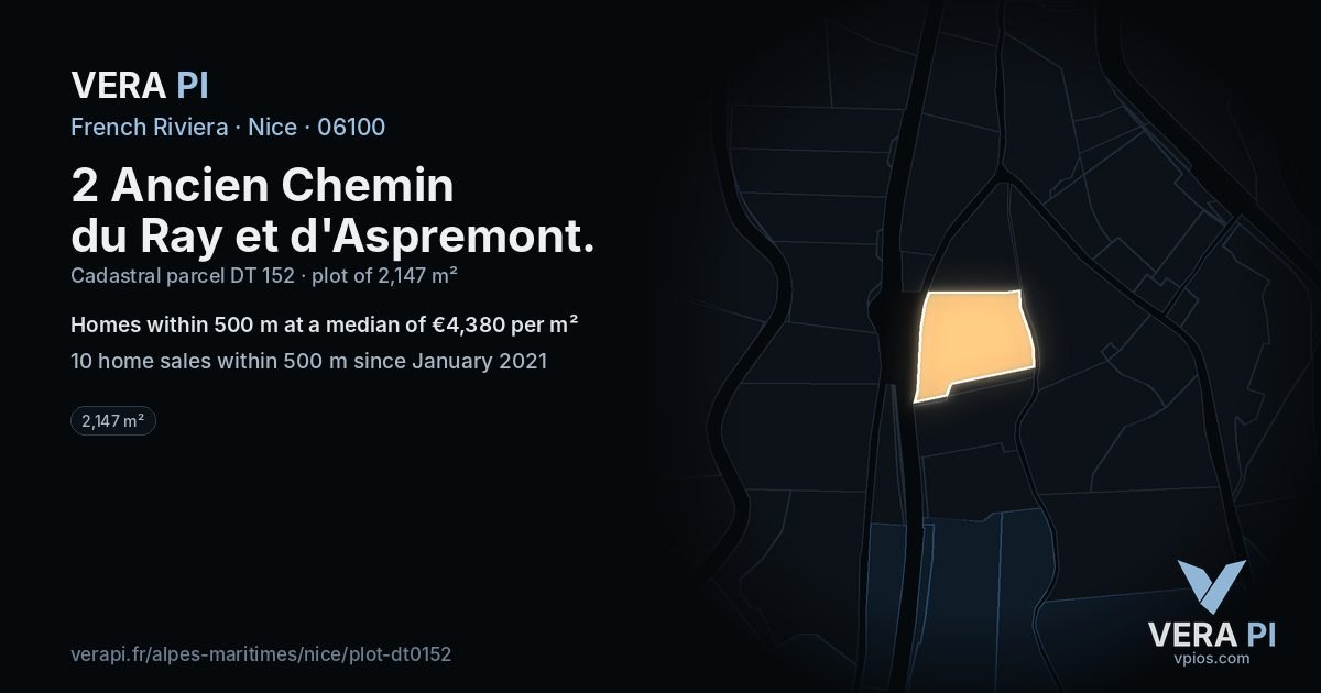 2 Ancien Chemin du Ray et d'Aspremont, Nice at night – the plot lit, the parcels around coloured by the prices near them