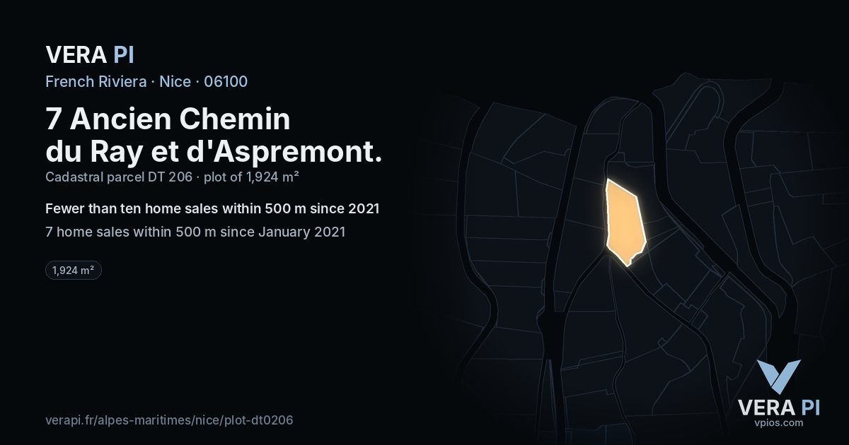 7 Ancien Chemin du Ray et d'Aspremont, Nice at night – the plot lit, the parcels around coloured by the prices near them