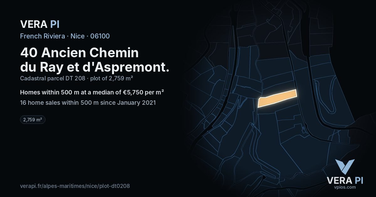 40 Ancien Chemin du Ray et d'Aspremont, Nice at night – the plot lit, the parcels around coloured by the prices near them
