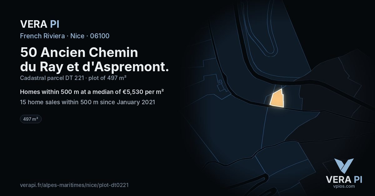 50 Ancien Chemin du Ray et d'Aspremont, Nice at night – the plot lit, the parcels around coloured by the prices near them
