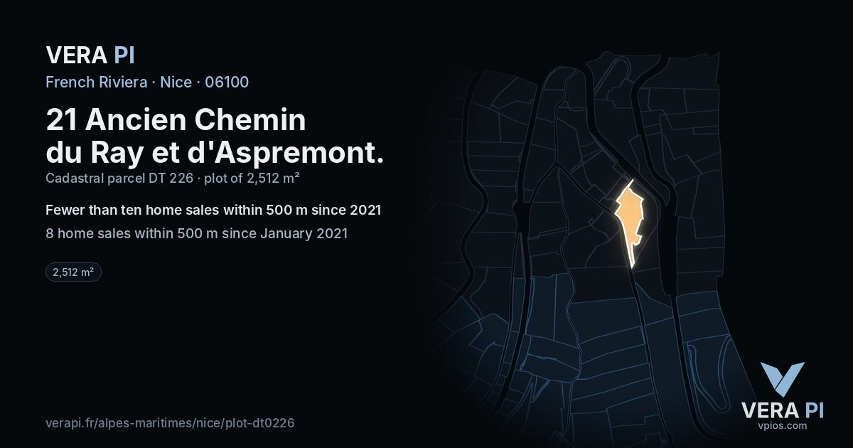 21 Ancien Chemin du Ray et d'Aspremont, Nice at night – the plot lit, the parcels around coloured by the prices near them