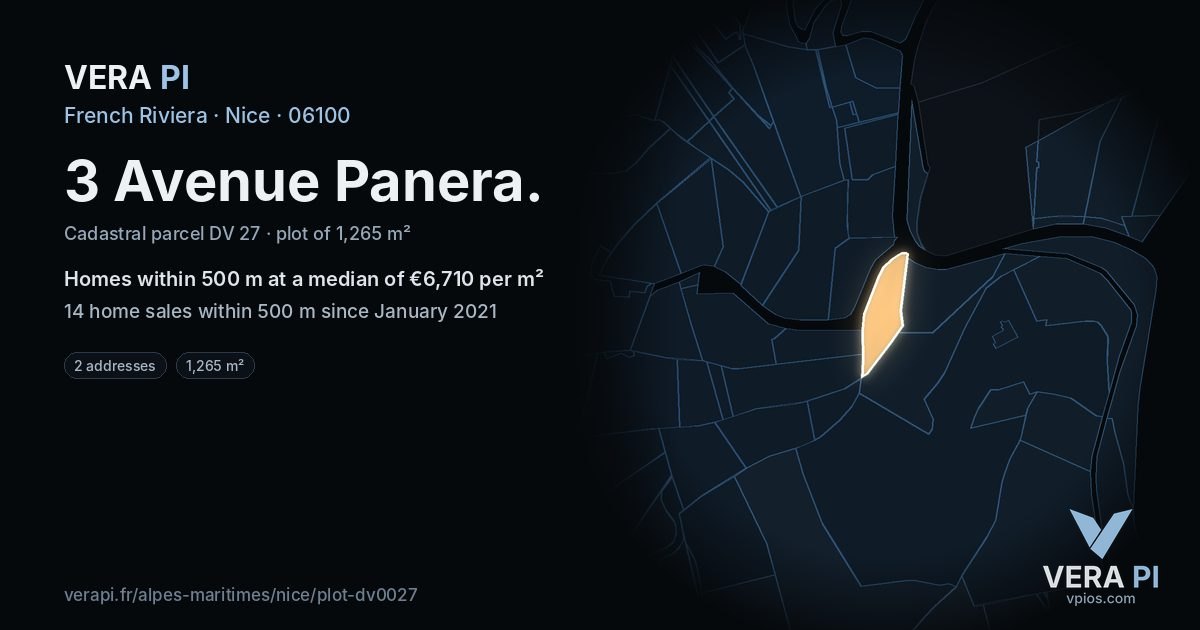 3 Avenue Panera, Nice at night – the plot lit, the parcels around coloured by the prices near them