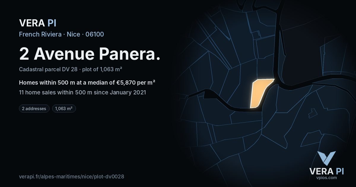 2 Avenue Panera, Nice at night – the plot lit, the parcels around coloured by the prices near them
