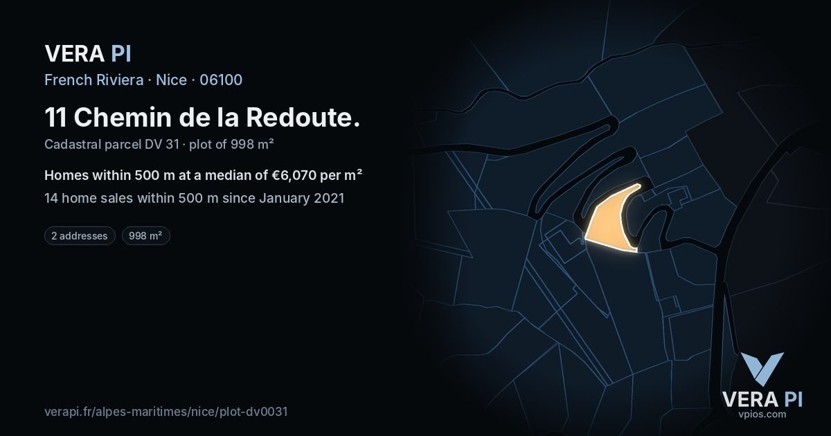 11 Chemin de la Redoute, Nice at night – the plot lit, the parcels around coloured by the prices near them