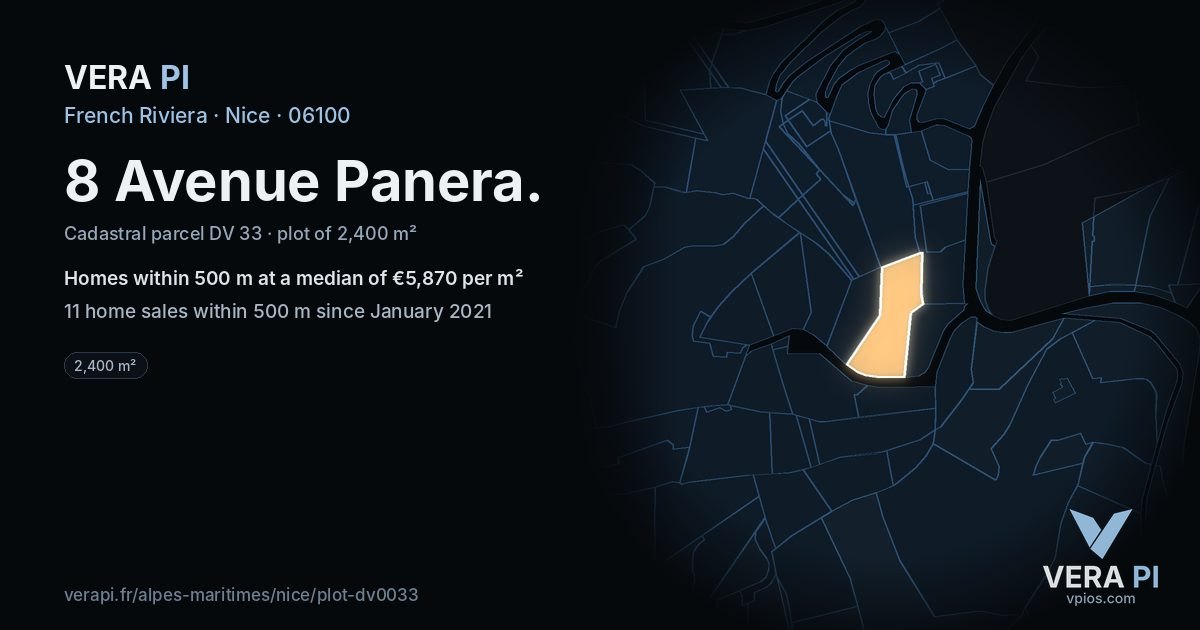 8 Avenue Panera, Nice at night – the plot lit, the parcels around coloured by the prices near them