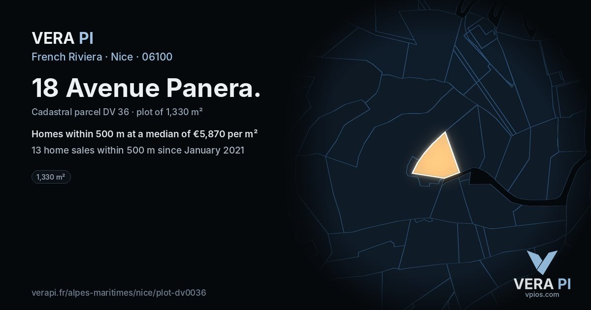 18 Avenue Panera, Nice at night – the plot lit, the parcels around coloured by the prices near them