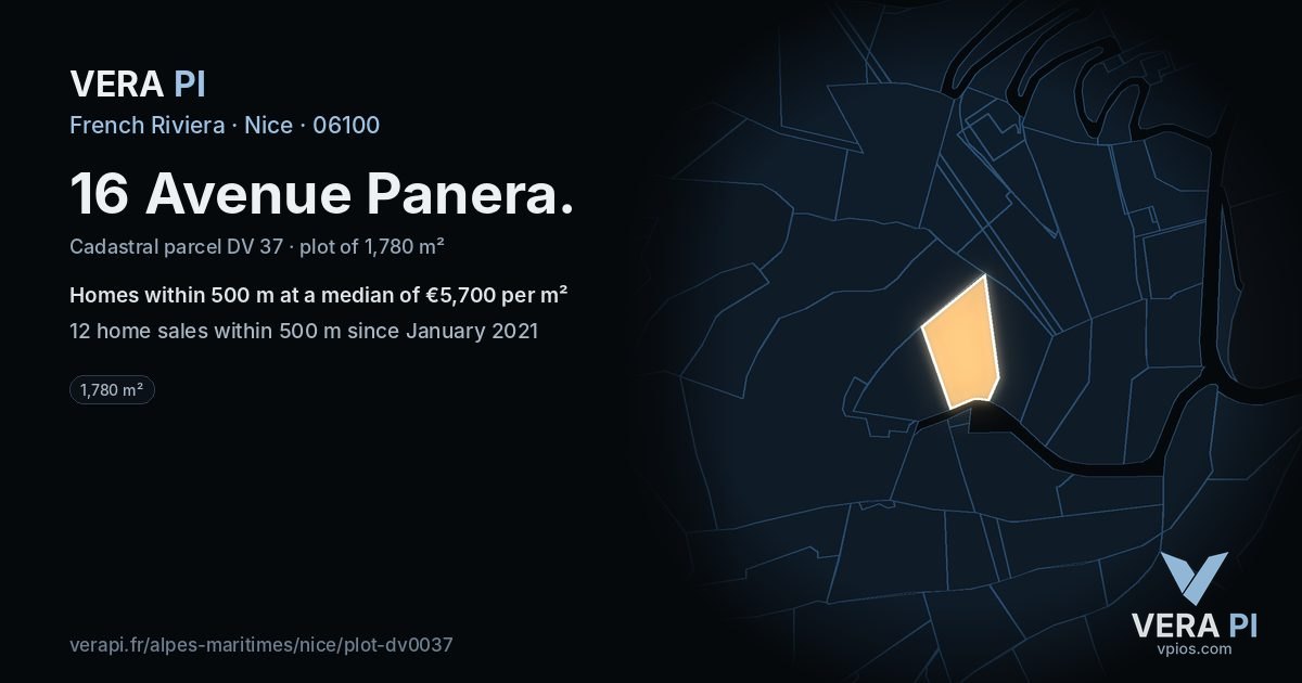16 Avenue Panera, Nice at night – the plot lit, the parcels around coloured by the prices near them