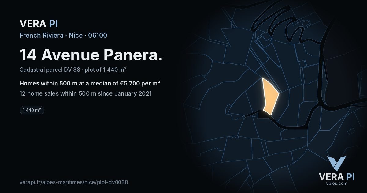 14 Avenue Panera, Nice at night – the plot lit, the parcels around coloured by the prices near them