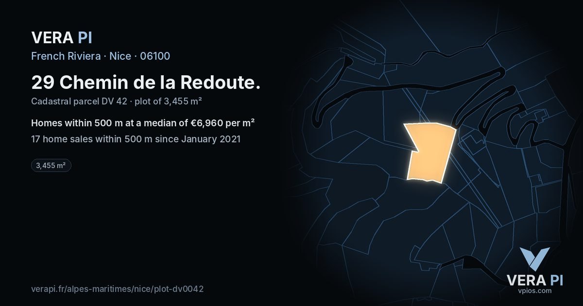 29 Chemin de la Redoute, Nice at night – the plot lit, the parcels around coloured by the prices near them