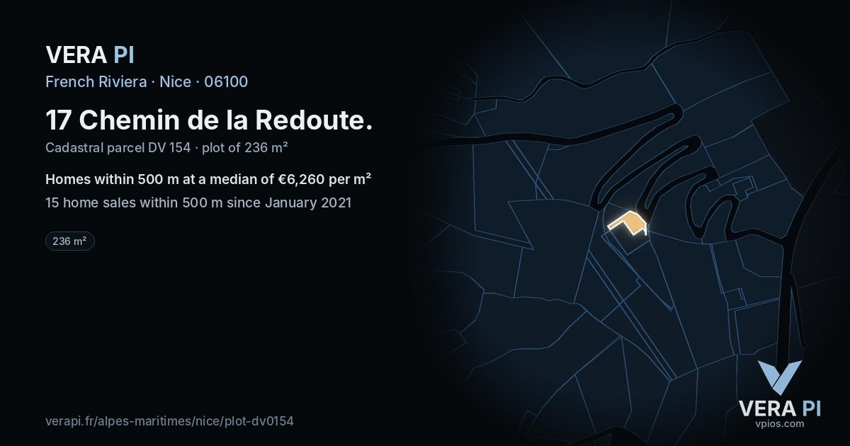 17 Chemin de la Redoute, Nice at night – the plot lit, the parcels around coloured by the prices near them