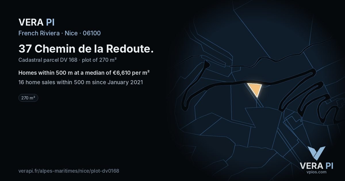 37 Chemin de la Redoute, Nice at night – the plot lit, the parcels around coloured by the prices near them